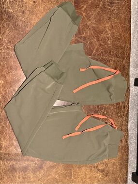 Figs Spruce Track Joggers with Coral Drawstrings